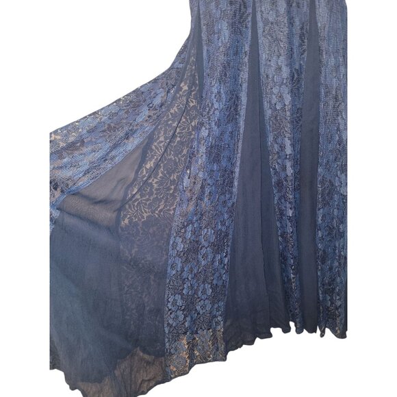 VTG Nostalgia Chiffon Lace Blue Sheer Overlay Maxi Dress Sz L Ethereal Witchcore - Picture 2 of 13